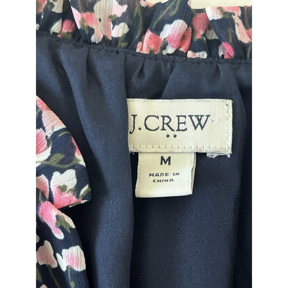 J.Crew Women's Preppy Ruffleneck Button Up Blouse Navy Multi Floral Medium - Picture 5 of 10
